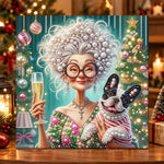 Festive lady with french bulldog pearl diamond painting kit for beginners