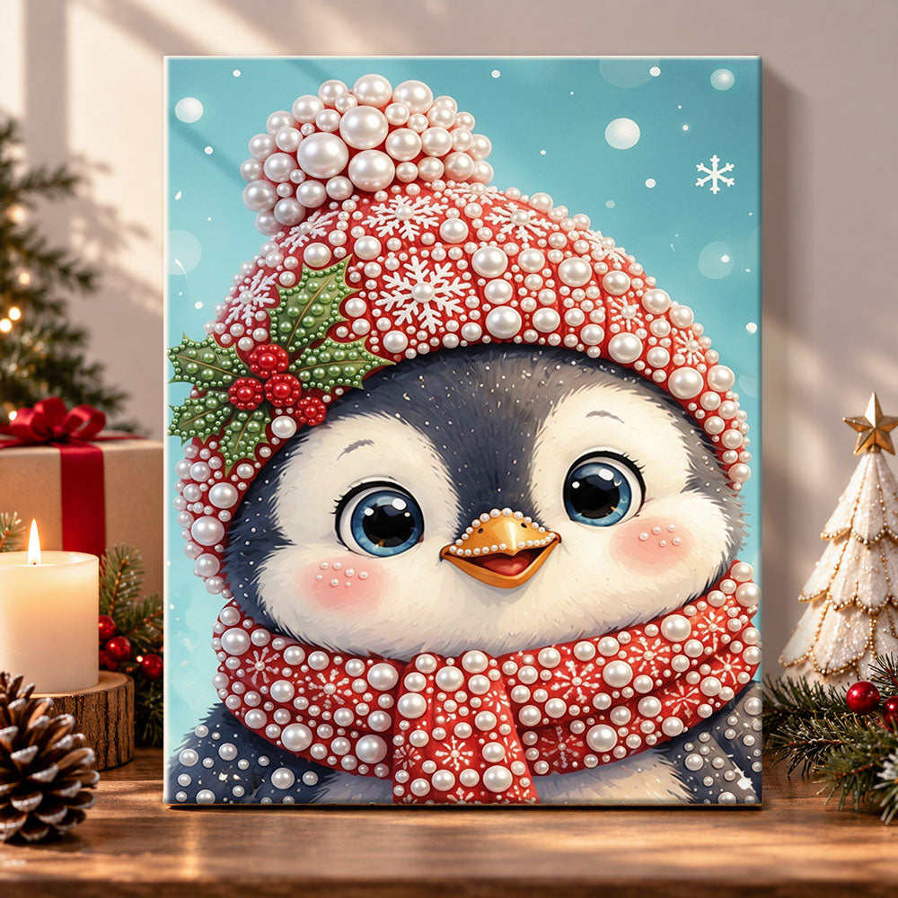 Festive little penguin pearl diamond painting kit for beginners