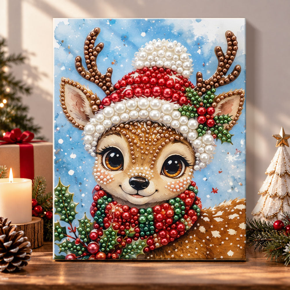 Festive little reindeer pearl diamond painting kit for beginners