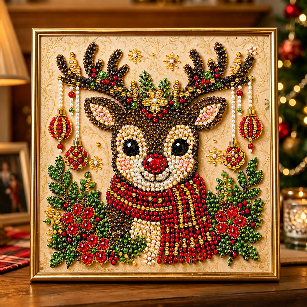 Festive ornament reindeer pearl diamond painting kit for beginners