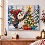 Festive penguin sprucing up christmas tree pearl diamond painting kit for beginners