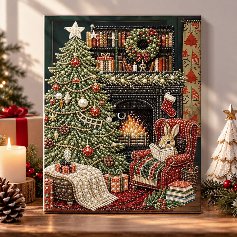 Festive reading bunny at home pearl diamond painting kit for beginners
