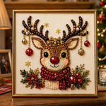 Festive reindeer with holiday decorations pearl diamond painting kit for beginners