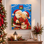 Finished festive santa couple pearl diamond painting artwork displayed as holiday home decor