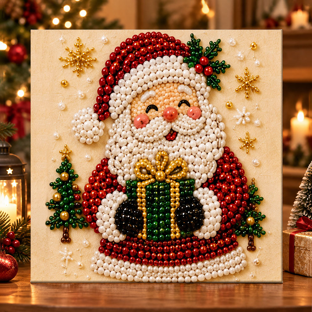 Festive santa portrait pearl diamond painting kit for beginners