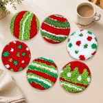 Festive striped and polka dot patterns punch needle coasters used for home decoration