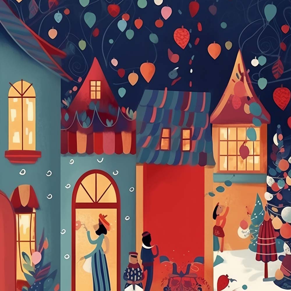 Festive town cross stitch kit for beginners