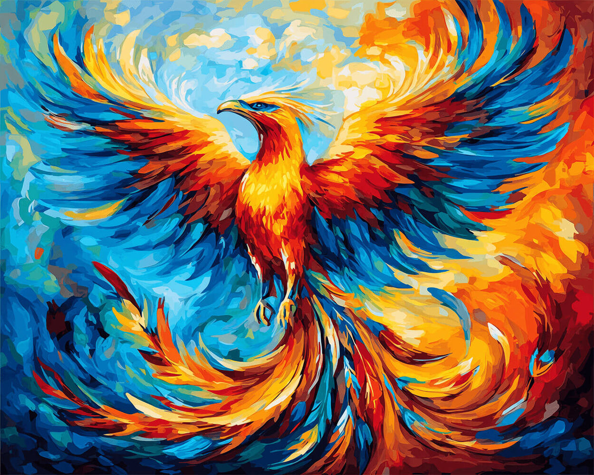 Fiery‑feathered brilliant phoenix cross stitch kit for beginners