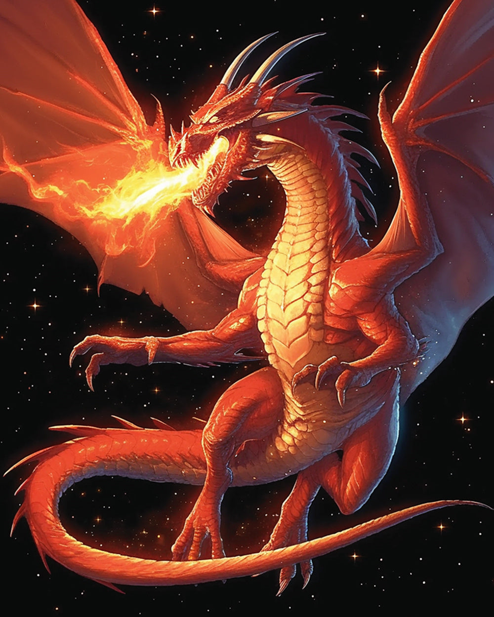 Fiery red dragon cross stitch kit for beginners