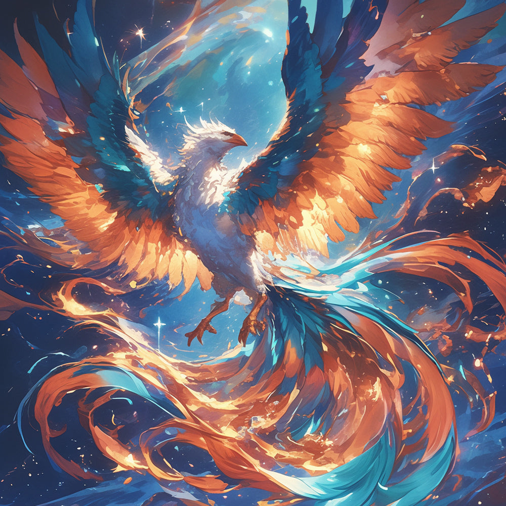 Fiery starry phoenix cross stitch kit for beginners