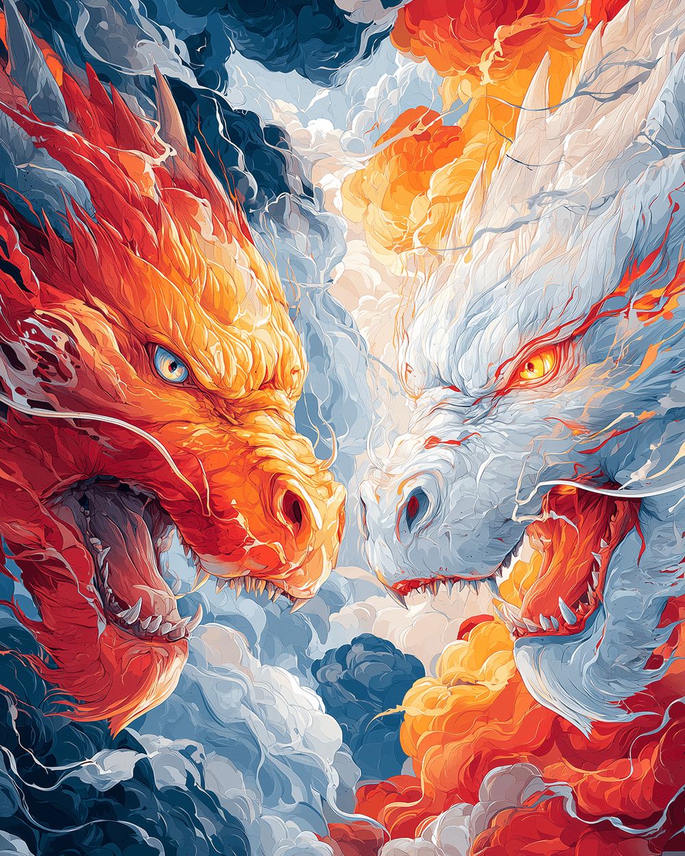 Fire and ice dragon duel cross stitch kit for beginners