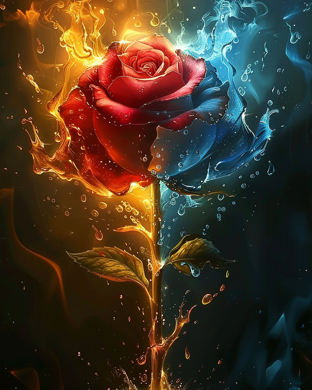 Fire and ice rose cross stitch kit for beginners