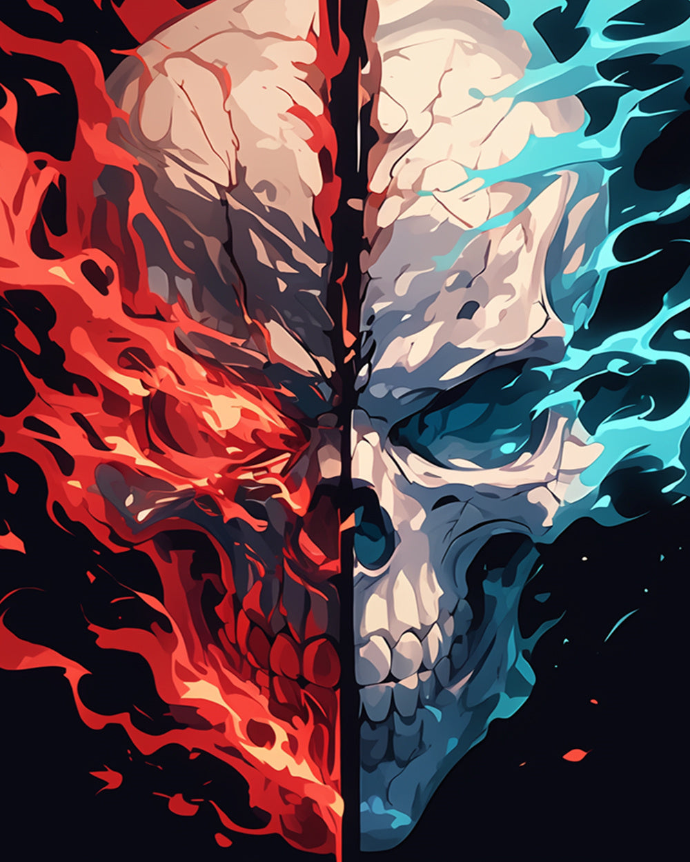 Fire and ice skull cross stitch kit for beginners