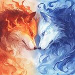 Fire and ice wolves cross stitch kit for beginners