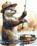 Fishing otter watercolor art cross stitch kit for beginners