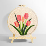 Five coral tulips in bloom punch needle kit for beginners