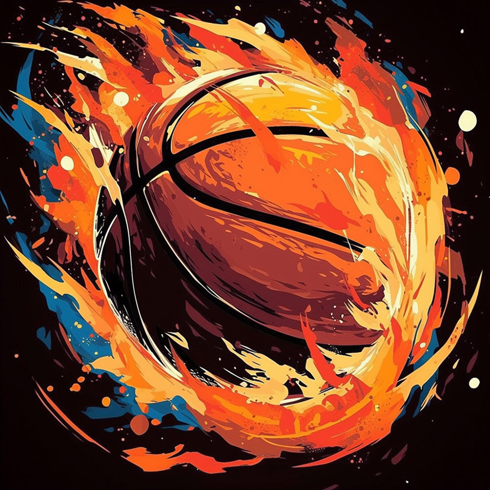 Flaming basketball in motion cross stitch kit for beginners