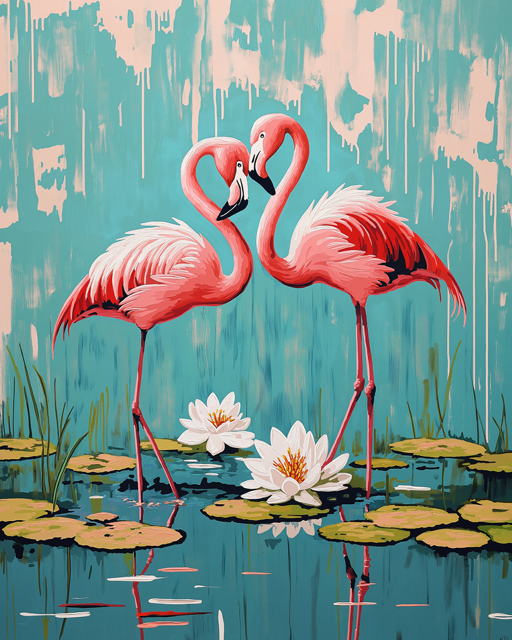 Flamingos forming heart shape cross stitch kit for beginners