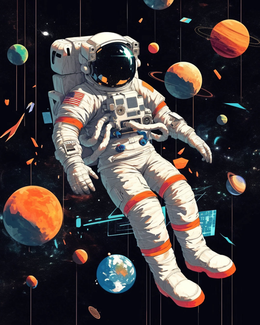 Floating among planets cross stitch kit for beginners