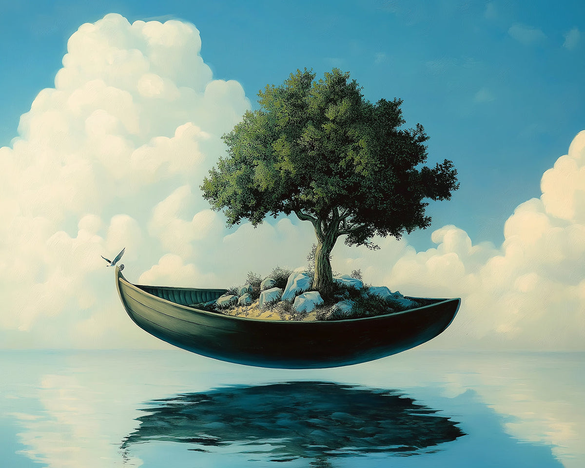 Floating boat with lone tree cross stitch kit for beginners