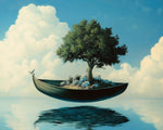 Floating boat with lone tree cross stitch kit for beginners