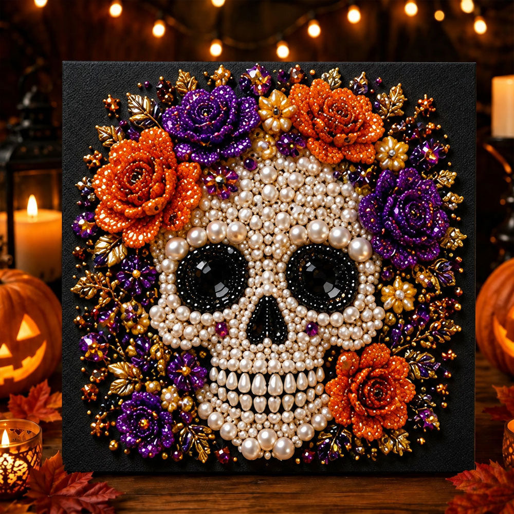 Floral pearl skull pearl diamond painting kit for beginners