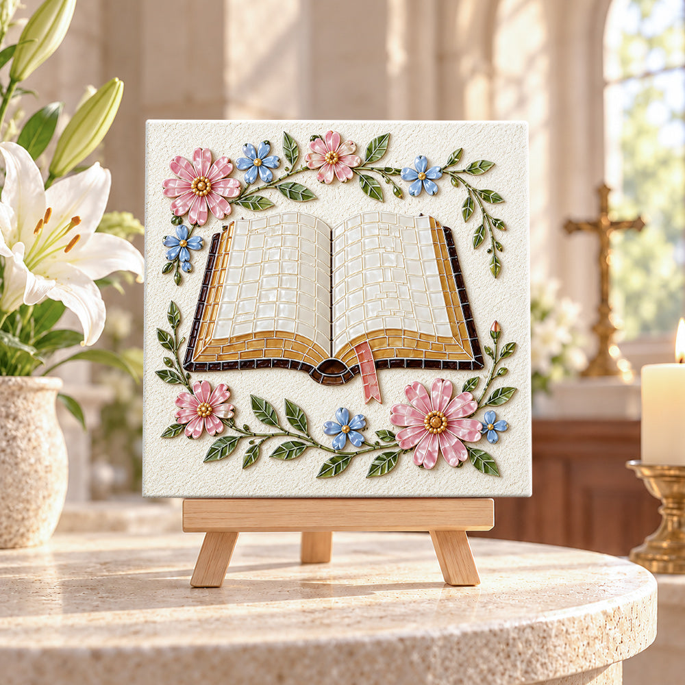Floral bible sea glass art kit displayed as seasonal home decor