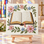 Floral bible sea glass art kit finished artwork on display