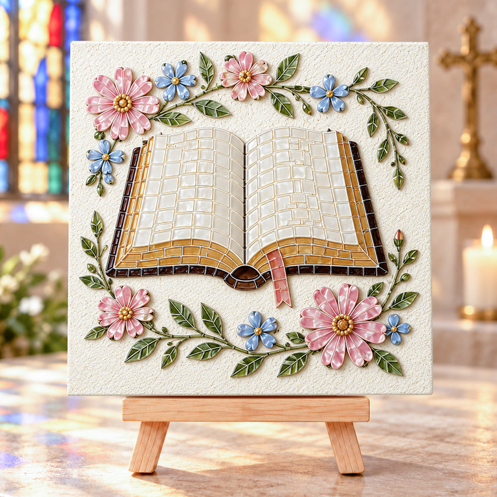 Floral bible sea glass art kit finished artwork on display