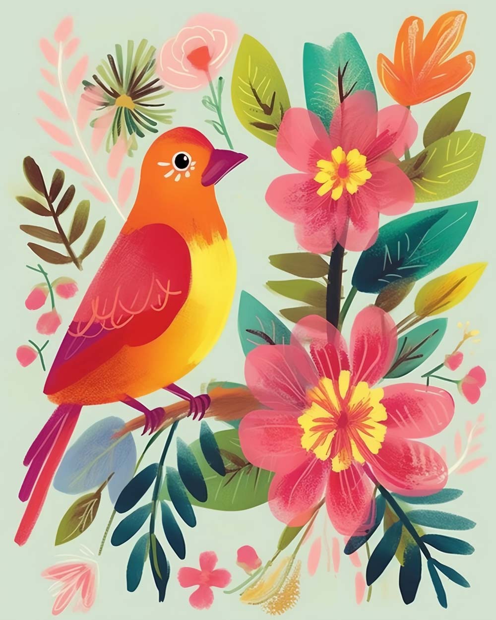 Floral bird art cross stitch kit for beginners