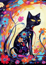 Floral black cat art cross stitch kit for beginners