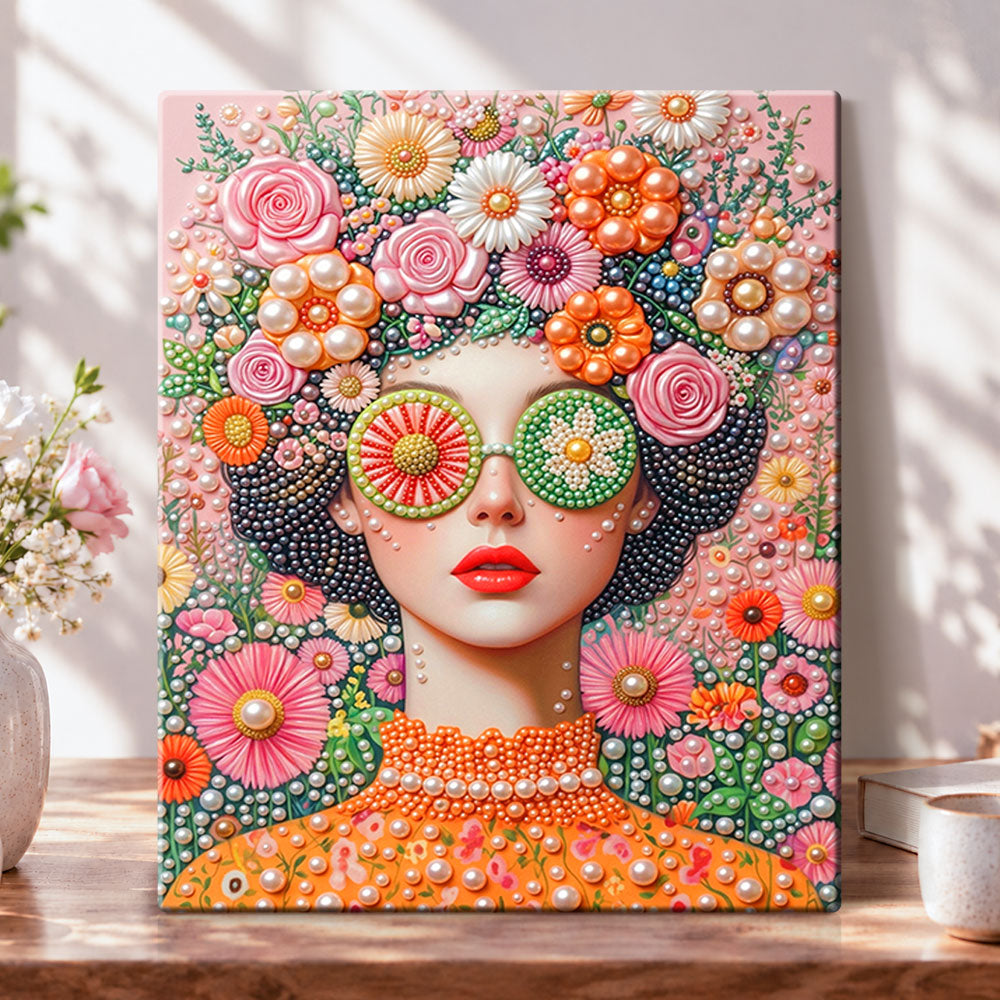 Floral bohemian lady pearl diamond painting kit for beginners