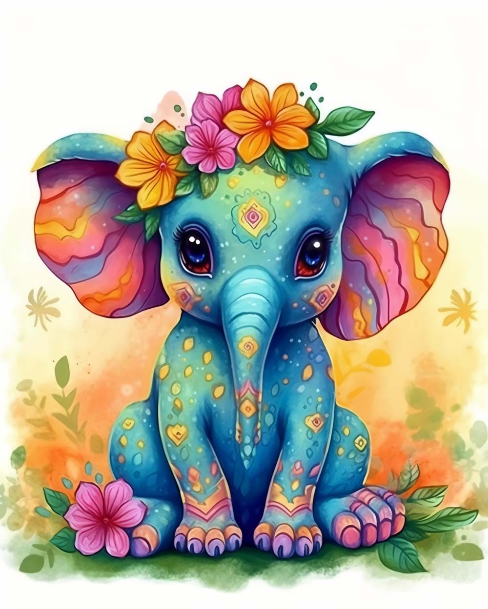 Floral boho elephant cross stitch kit for beginners