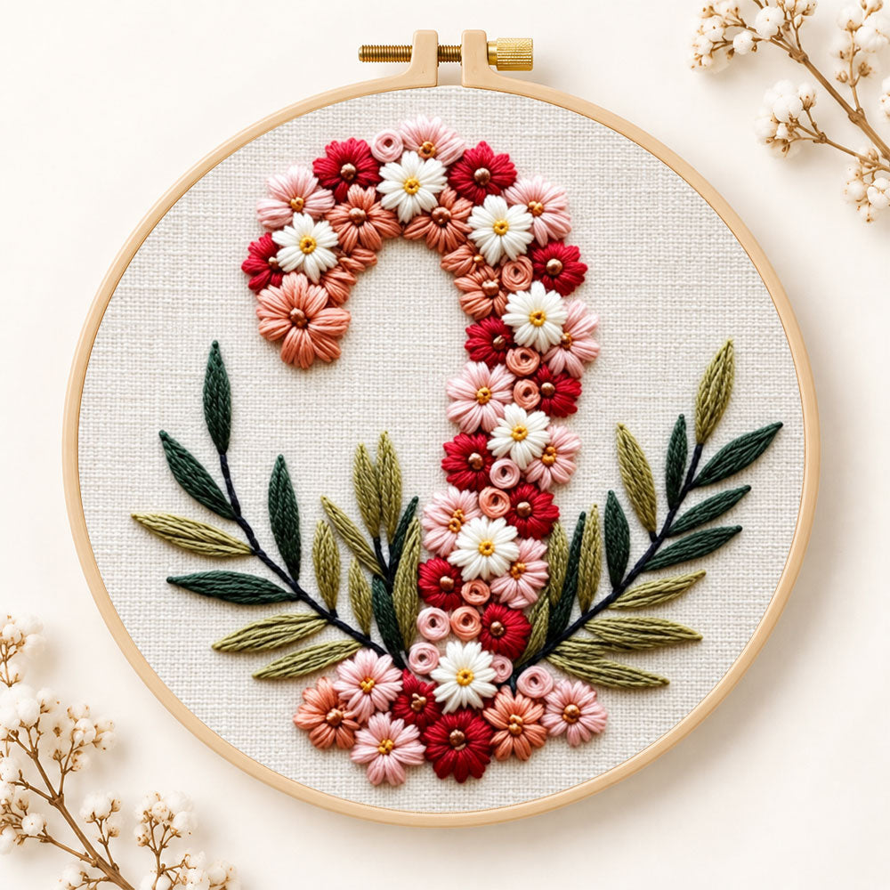 Floral candy cane design embroidery kit