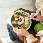 Creating handmade floral corgi punch needle artwork