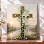 Floral cross at sunset pearl diamond painting kit for beginners