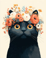 Floral crown black cat cross stitch kit for beginners