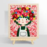 Floral crown girl and pink flowers punch needle kit for beginners