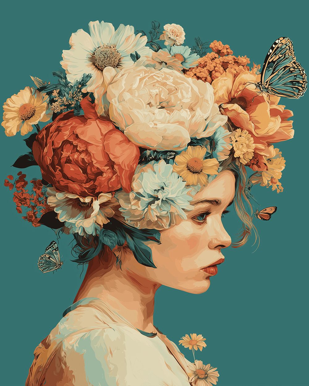 Floral crown lady cross stitch kit for beginners