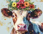 Floral crown sweet cow portrait cross stitch kit for beginners