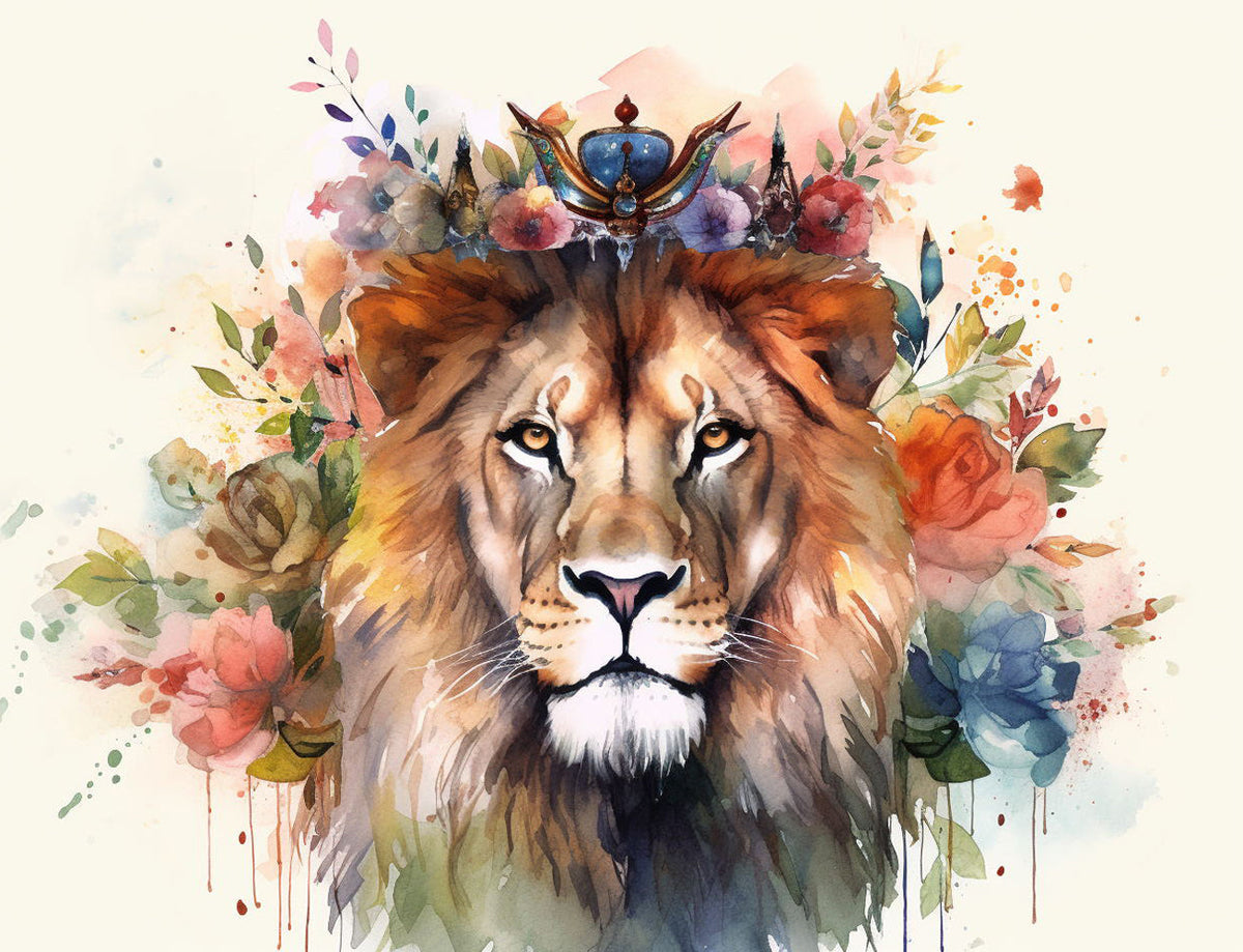 Floral crowned lion cross stitch kit for beginners