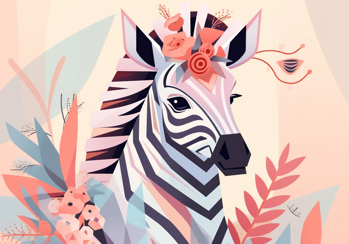 Floral decorated geometric zebra cross stitch kit for beginners