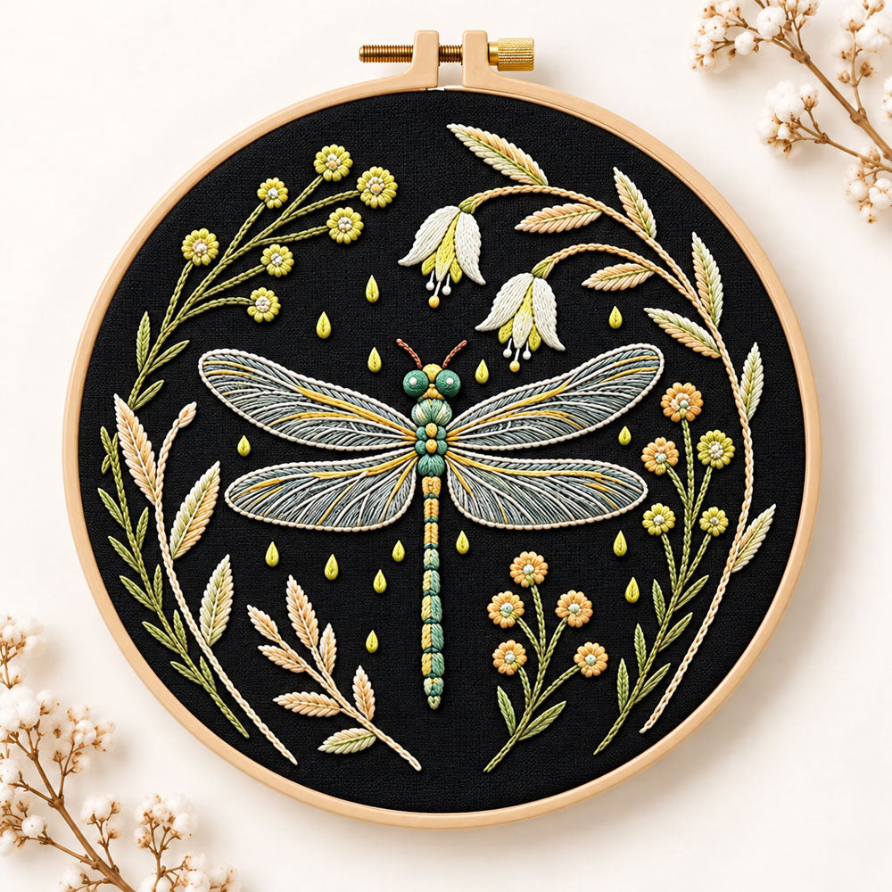 Floral dragonfly embroidery kit