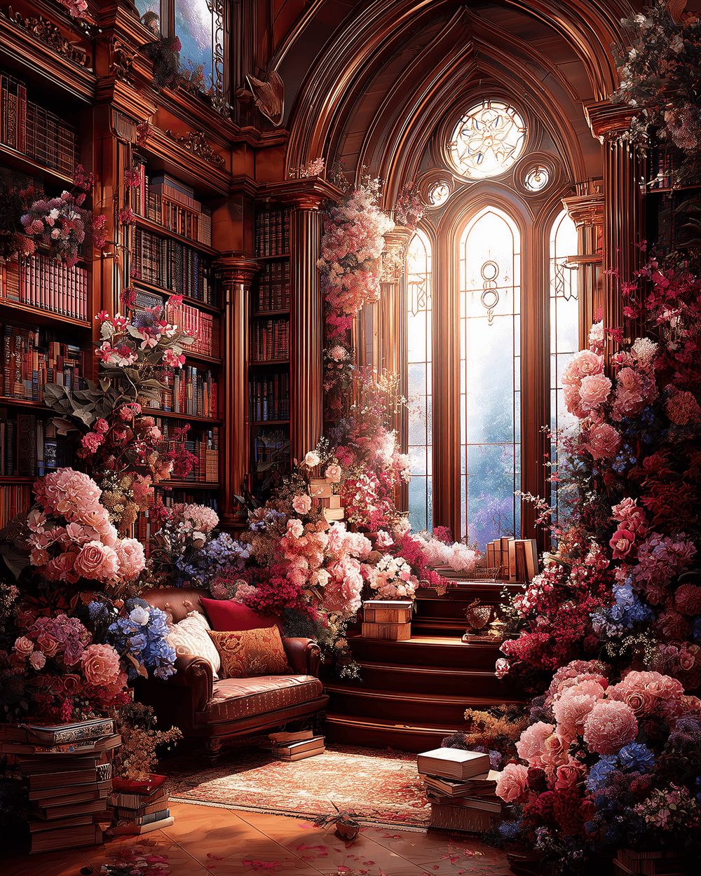 Floral dream bookroom cross stitch kit for beginners
