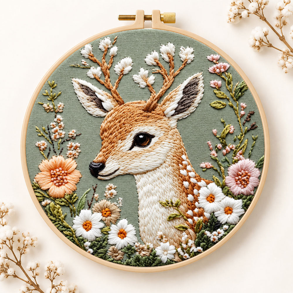 Floral fallow deer embroidery kit