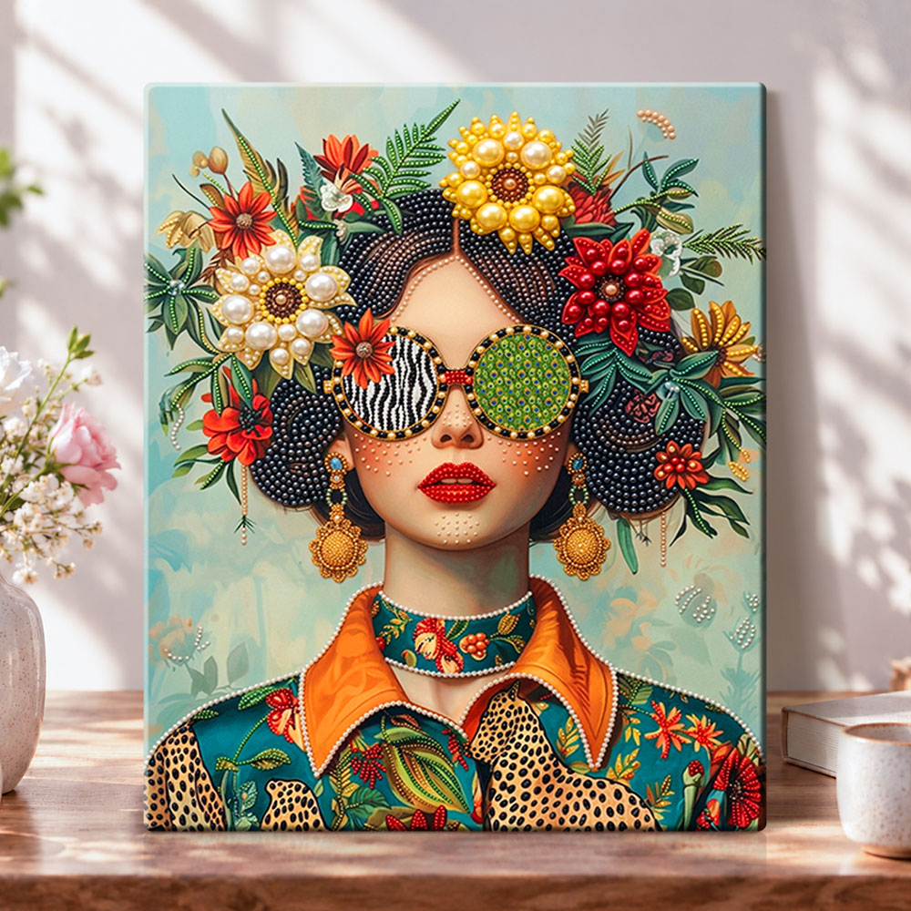 Floral fashion muse pearl diamond painting kit for beginners
