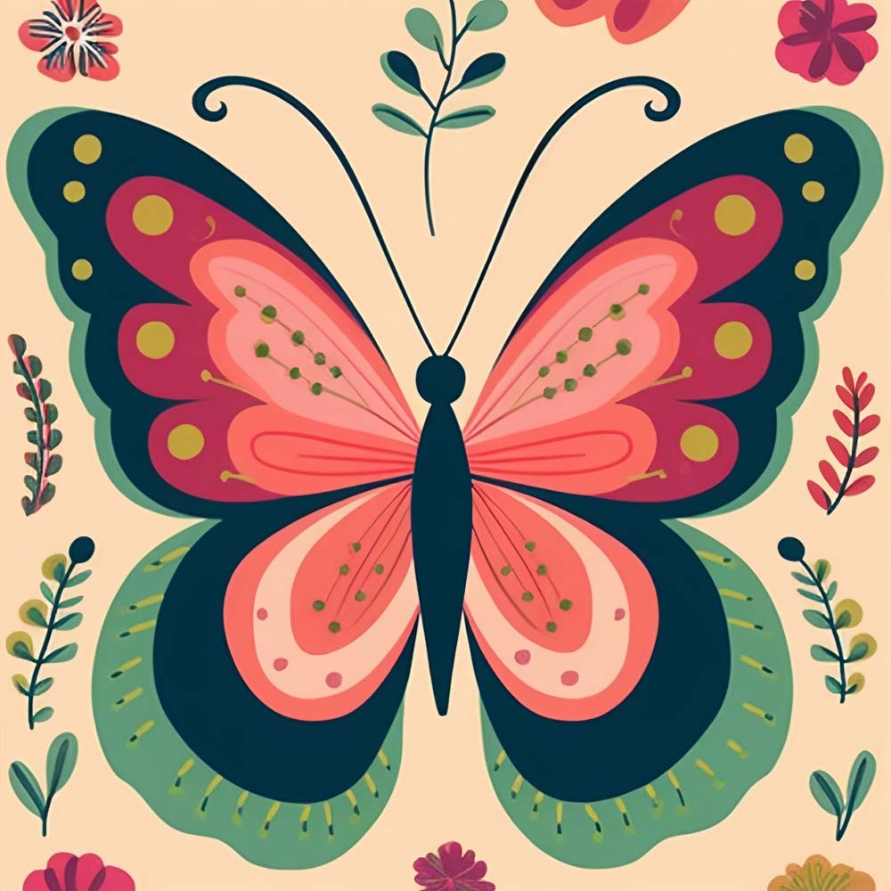 Floral folk‑style butterfly cross stitch kit for beginners