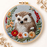 Floral framed hedgehog embroidery kit