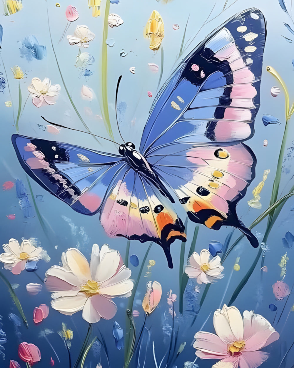 Floral garden blue butterfly cross stitch kit for beginners