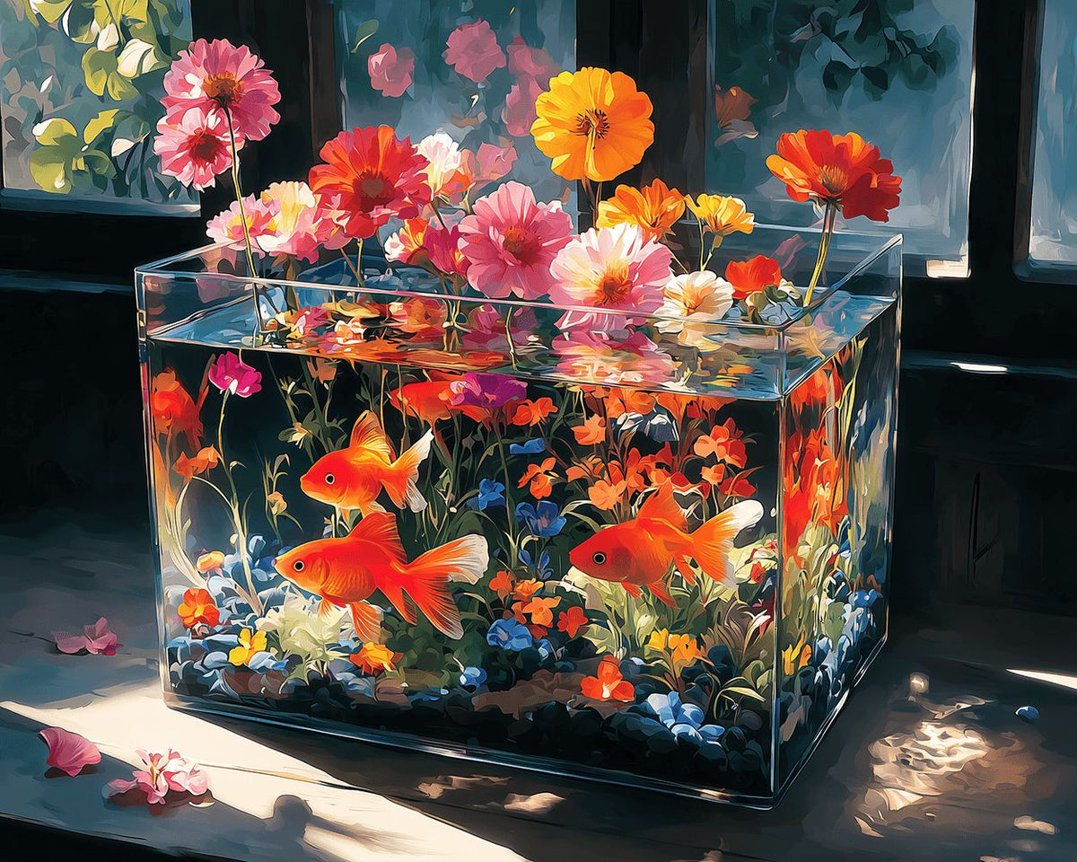 Floral goldfish aquarium cross stitch kit for beginners